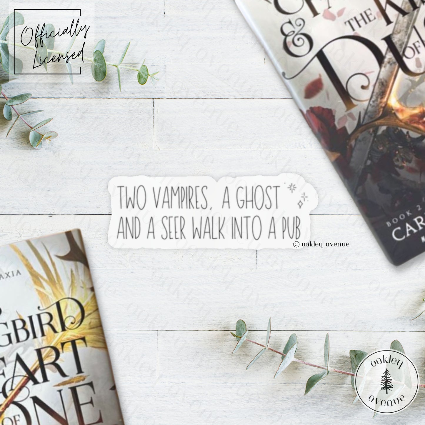 Two Vampires, A Ghost, And A Seer Walk Into A Pub Sticker | Crowns of Nyaxia Merch