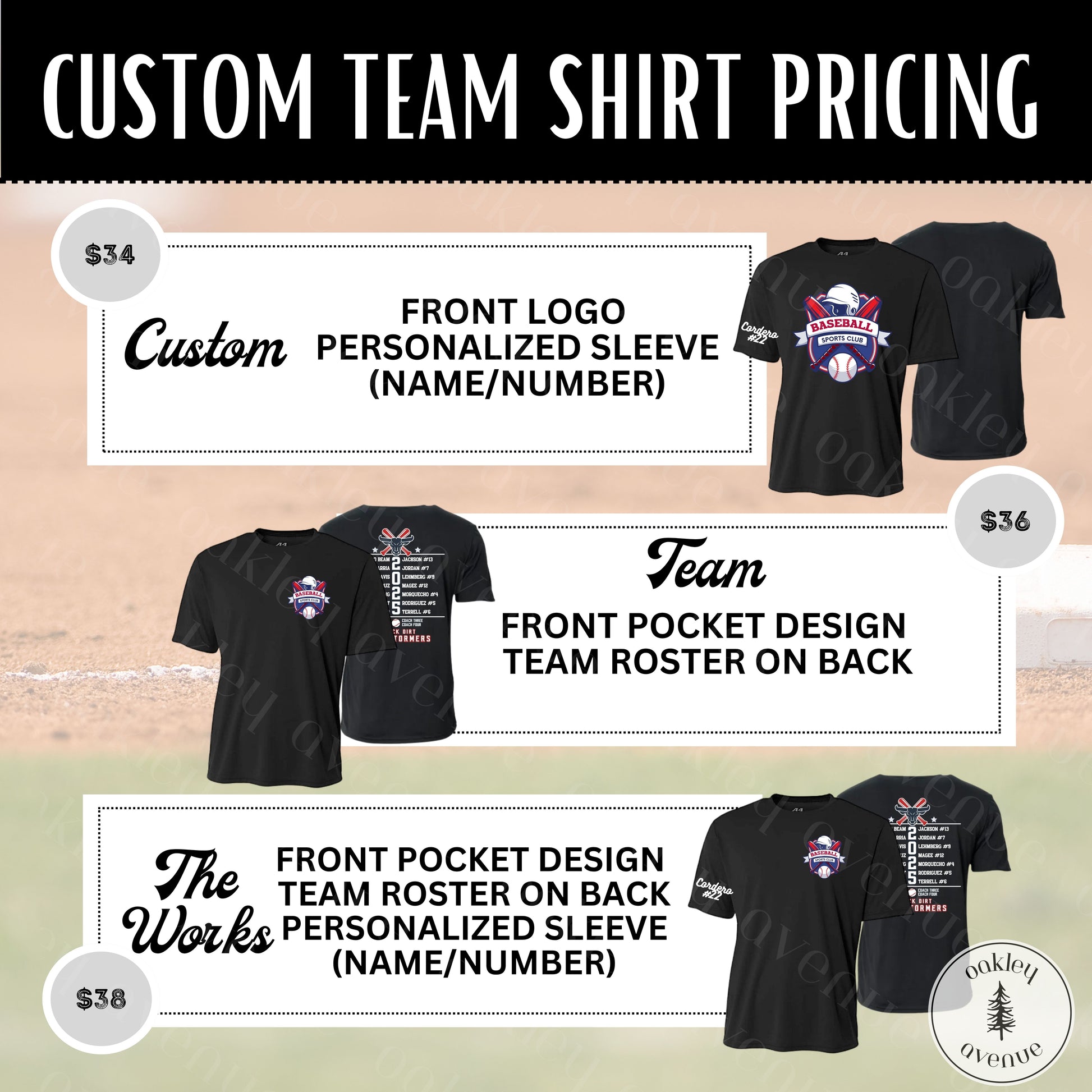 🧢 Custom Team Roster Shirt – Oakley Avenue